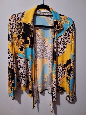 Miley + Molly Yellow & Turquoise Printed Open Cardigan